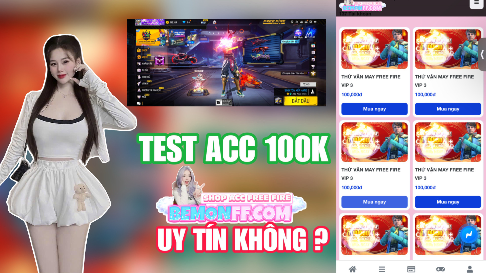 Review Shop Bé Mon Tv Và Thử Mua Acc Free Fire 100K Shop Bé Mon Có Uy Tín Không ? Dương Nè